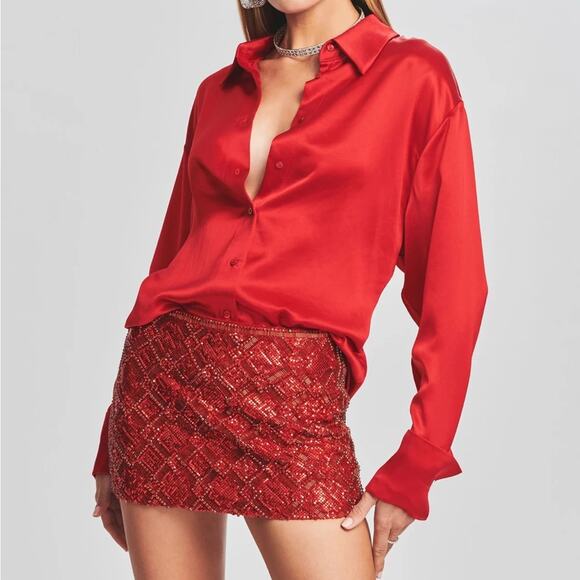 Retrofete Women’s Kit Shirt in Red Button Front Long Sleeve Sz XL - Picture 1 of 13